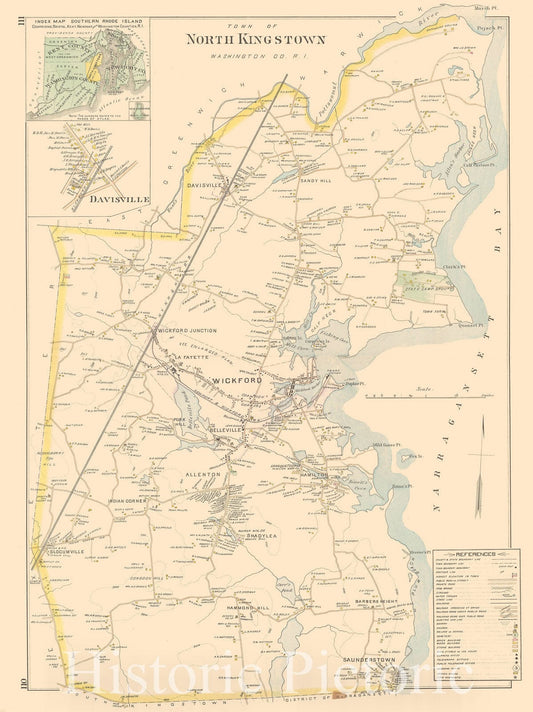 Historic Map : Atlas of Southern Rhode Island, North Kingstown 1895 , Vintage Wall Art