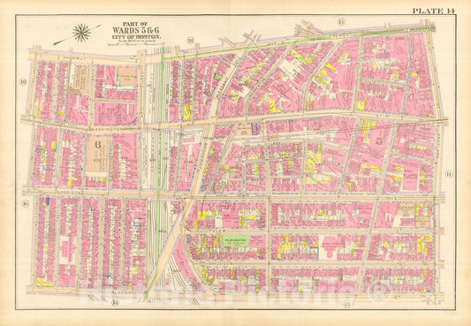 Historic Map : Atlas City of Boston, Boston Proper and Back Bay, Boston 1917 Plate 014 , Vintage Wall Art