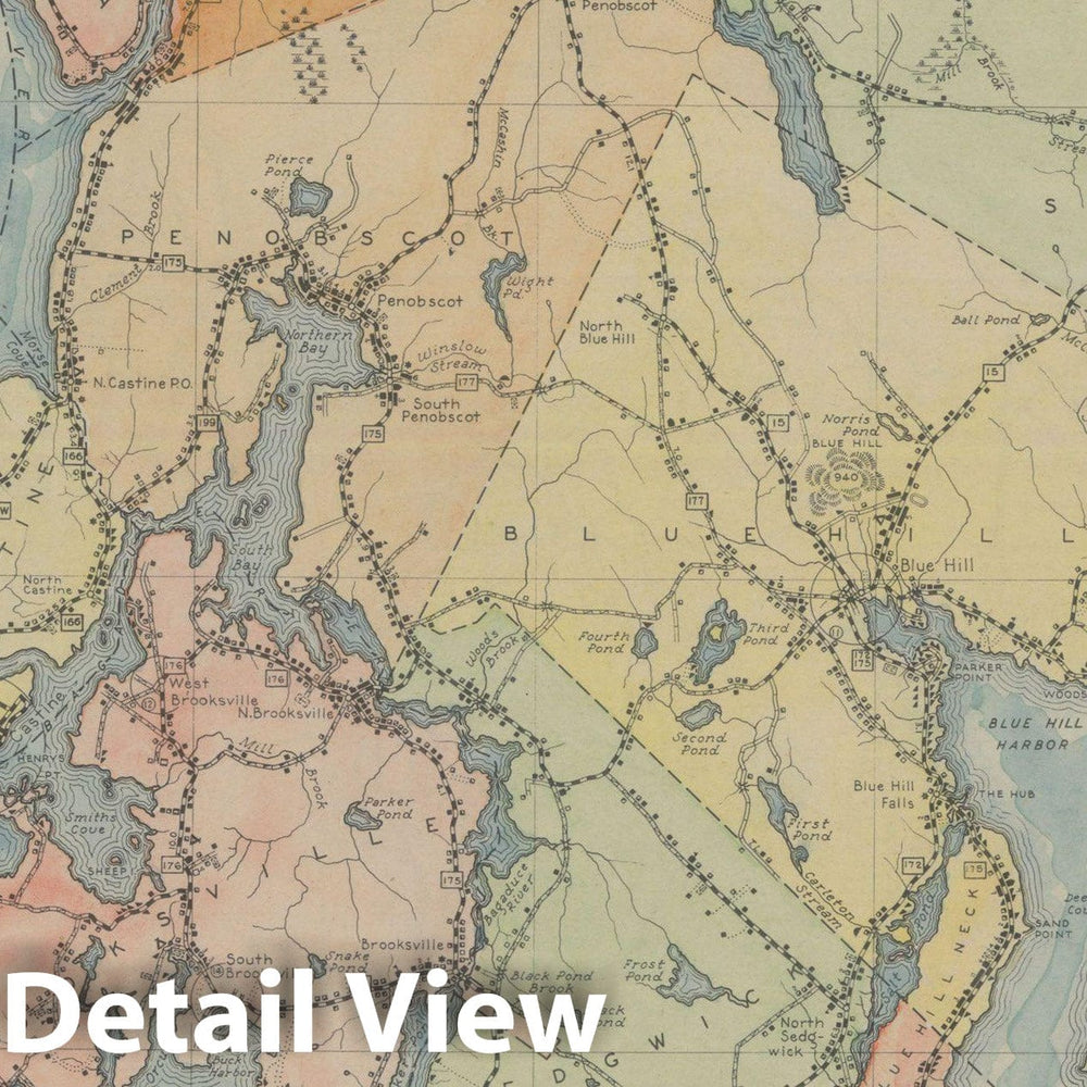 Historic Map : Maine General Highway County Maps, Hancock 1938 Plate 017 , Vintage Wall Art