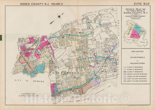 Historic Map : Atlas of Bloomfield, Belleville and Nutley; Essex County Vol D, 1932 , Vintage Wall Art