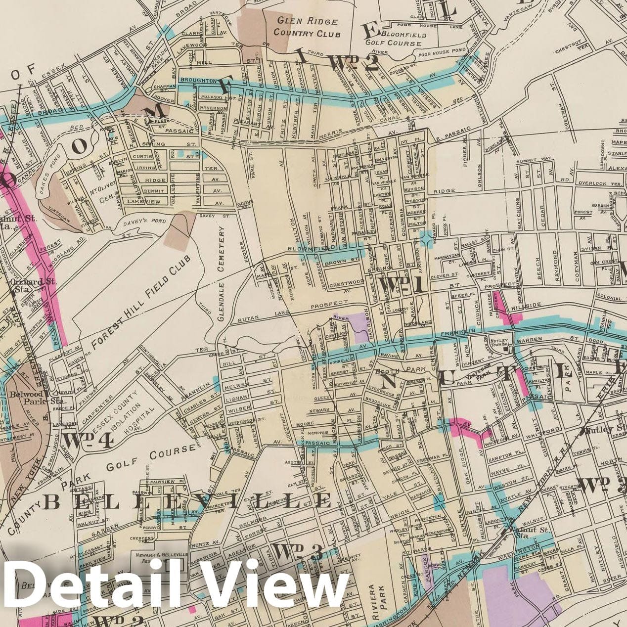 Historic Map : Atlas of Bloomfield, Belleville and Nutley; Essex County Vol D, 1932 , Vintage Wall Art