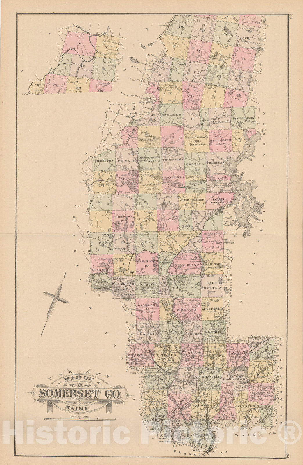 Historic Map : Atlas of Maine, Somerset 1885 , Vintage Wall Art