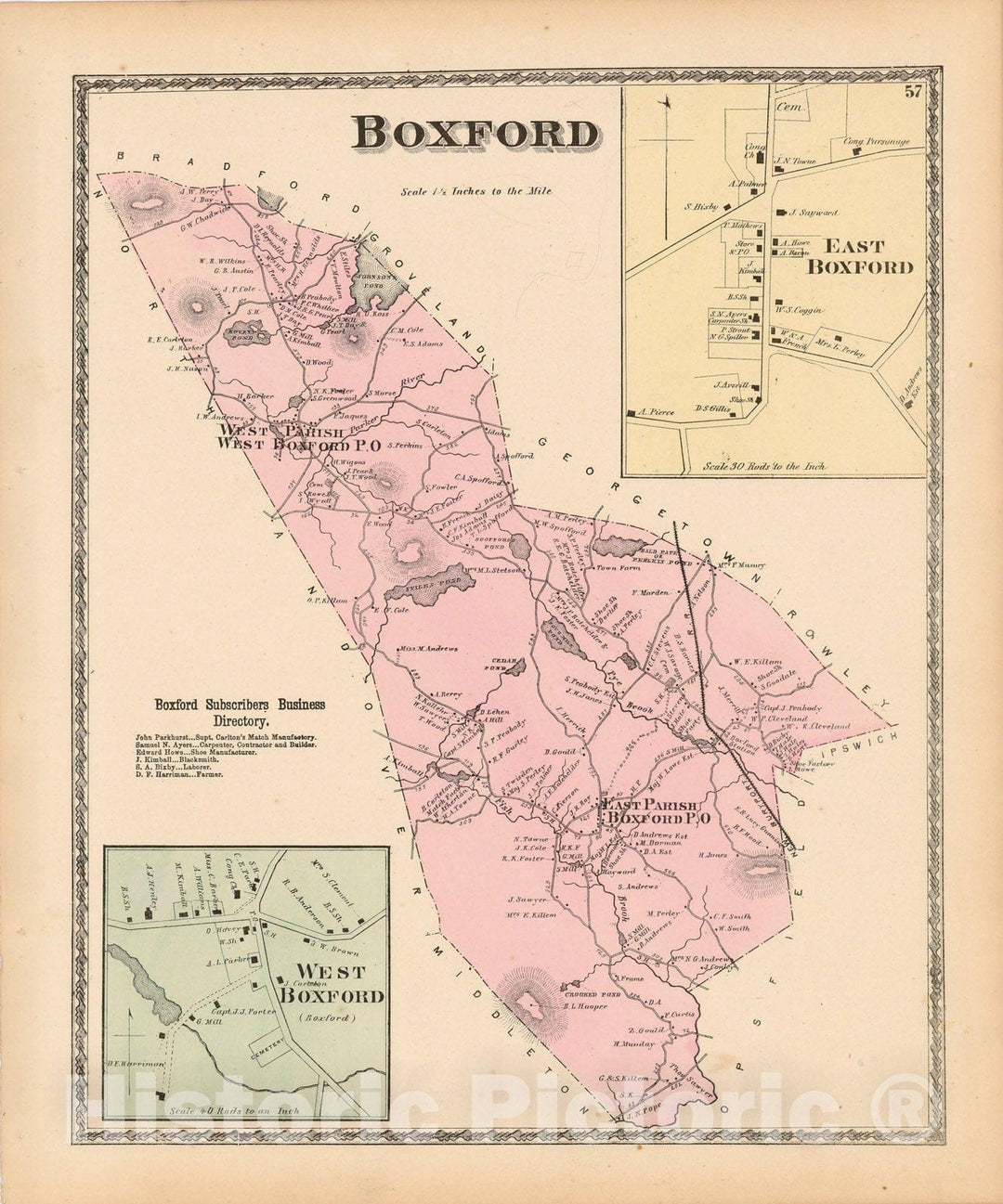 Historic Map : Atlas of Essex County Massachusetts, Boxford 1872 , Vintage Wall Art