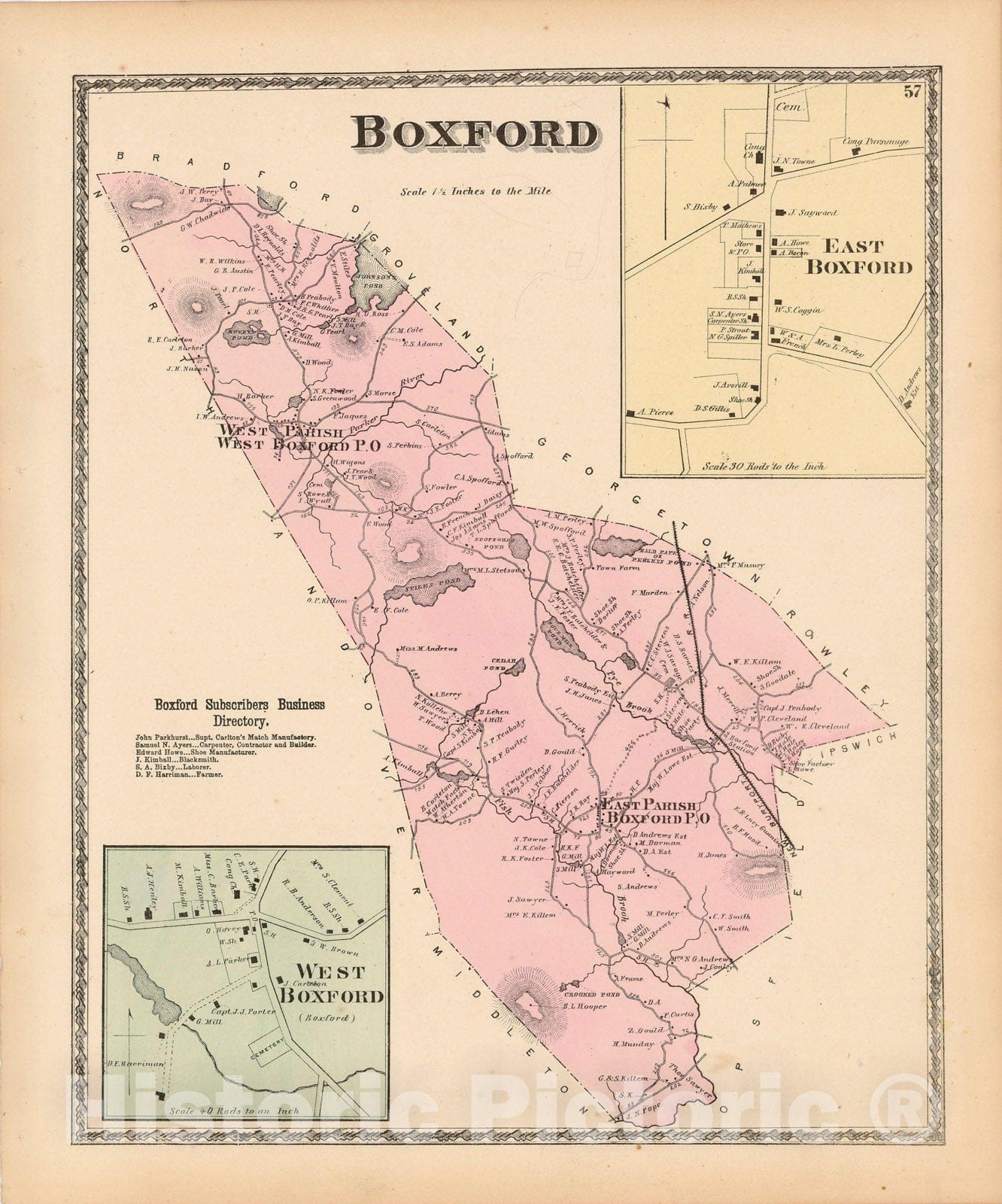 Historic Map : Atlas of Essex County Massachusetts, Boxford 1872 , Vintage Wall Art