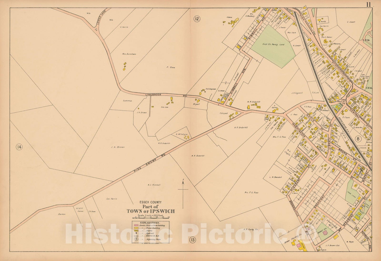 Historic Map : Atlas Towns of Topsfield, Ipswich, Essex, Hamilton and Wenham, Essex County, MA, Ipswich 1910 Plate 011 , Vintage Wall Art
