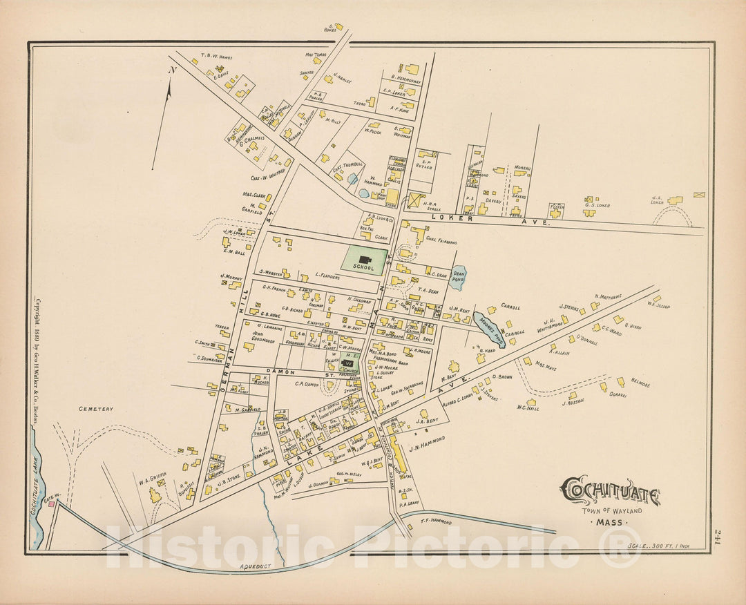 Historic Map : Atlas of Middlesex County, Massachusetts, Cochituate 1889 , Vintage Wall Art