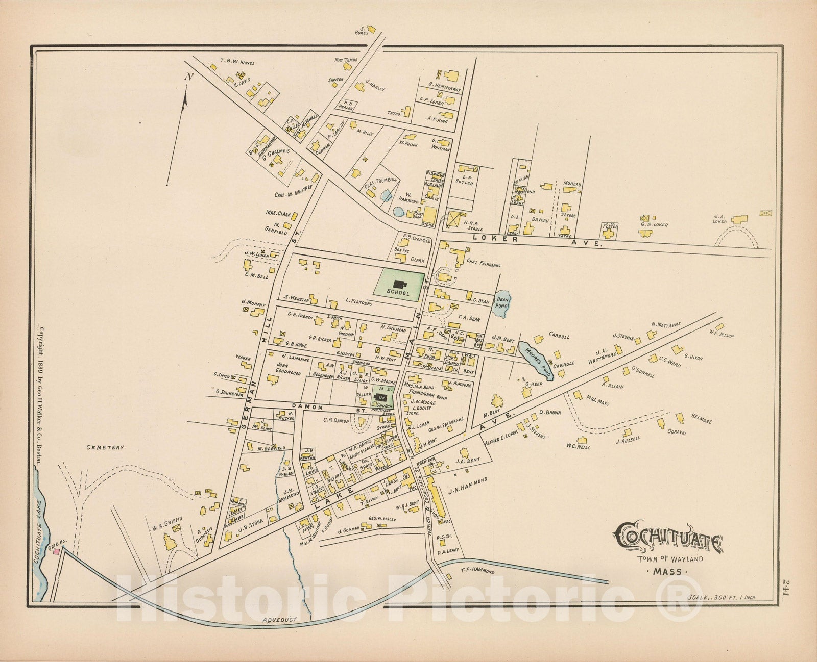 Historic Map : Atlas of Middlesex County, Massachusetts, Cochituate 1889 , Vintage Wall Art