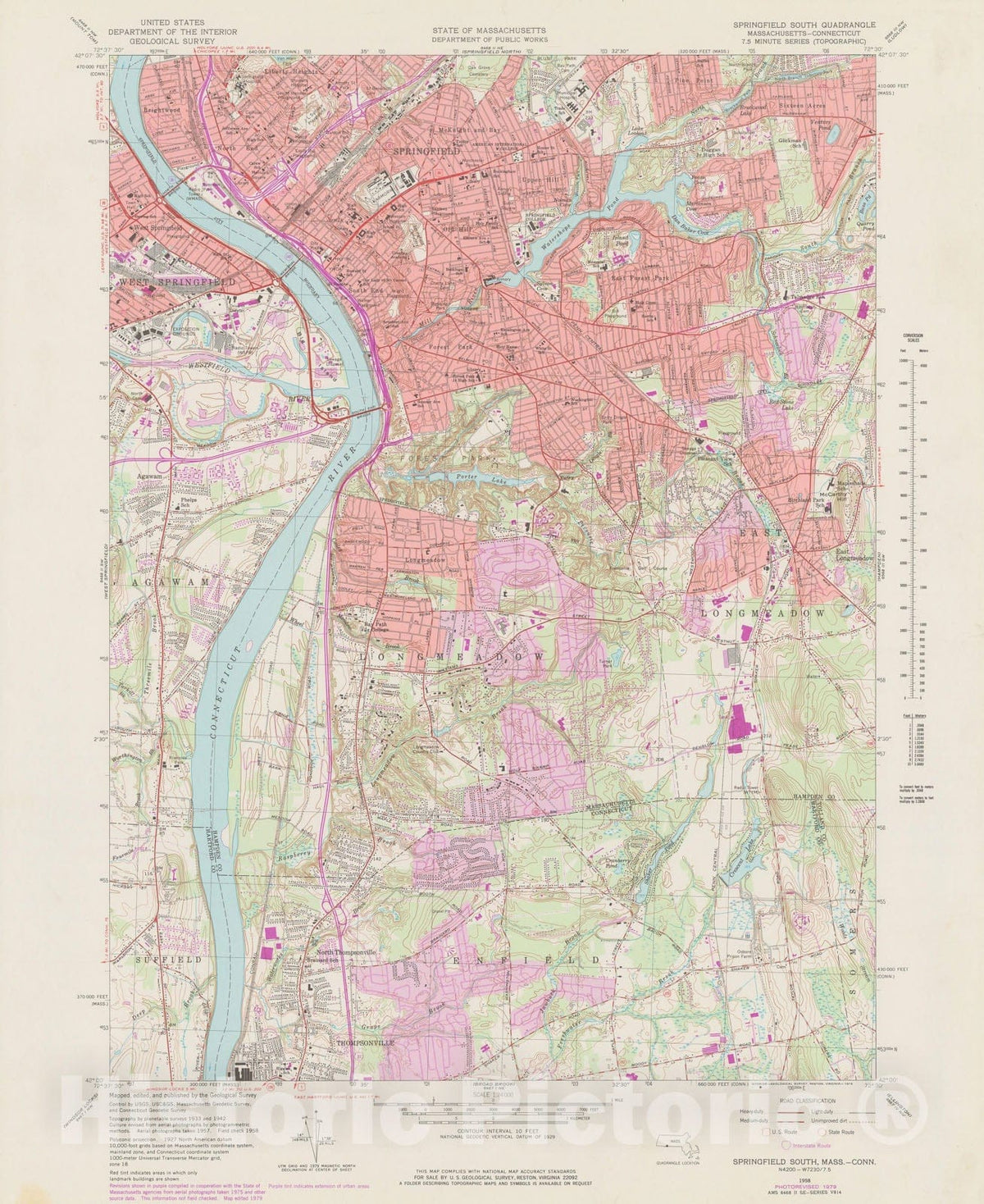 Historic Map : USGS 7.5 Minute Sheets and Quadrangles, East Longmeadow & Enfield & Longmeadow & Springfield 1979 Topographic Map , Vintage Wall Art