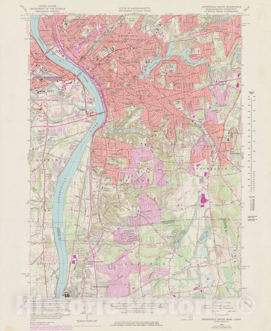 Historic Map : USGS 7.5 Minute Sheets and Quadrangles, East Longmeadow & Enfield & Longmeadow & Springfield 1979 Topographic Map , Vintage Wall Art