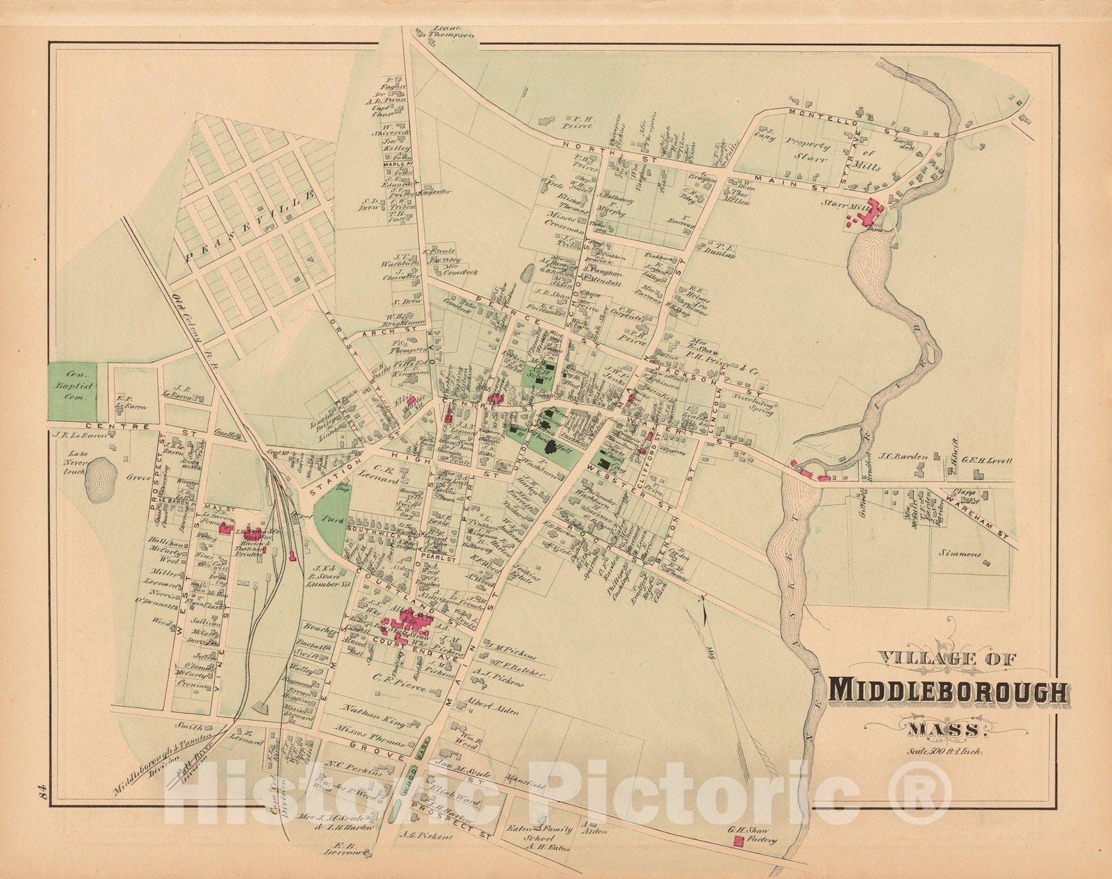 Historic Map : Atlas of Plymouth County Massachusetts, Middleborough 1879 , v2, Vintage Wall Art