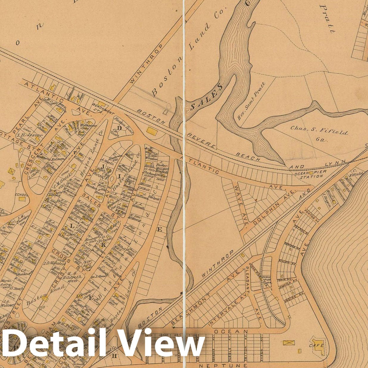 Historic Map : Atlas City of Chelsea and the Towns of Revere and Winthrop 1886 Plate O , Vintage Wall Art