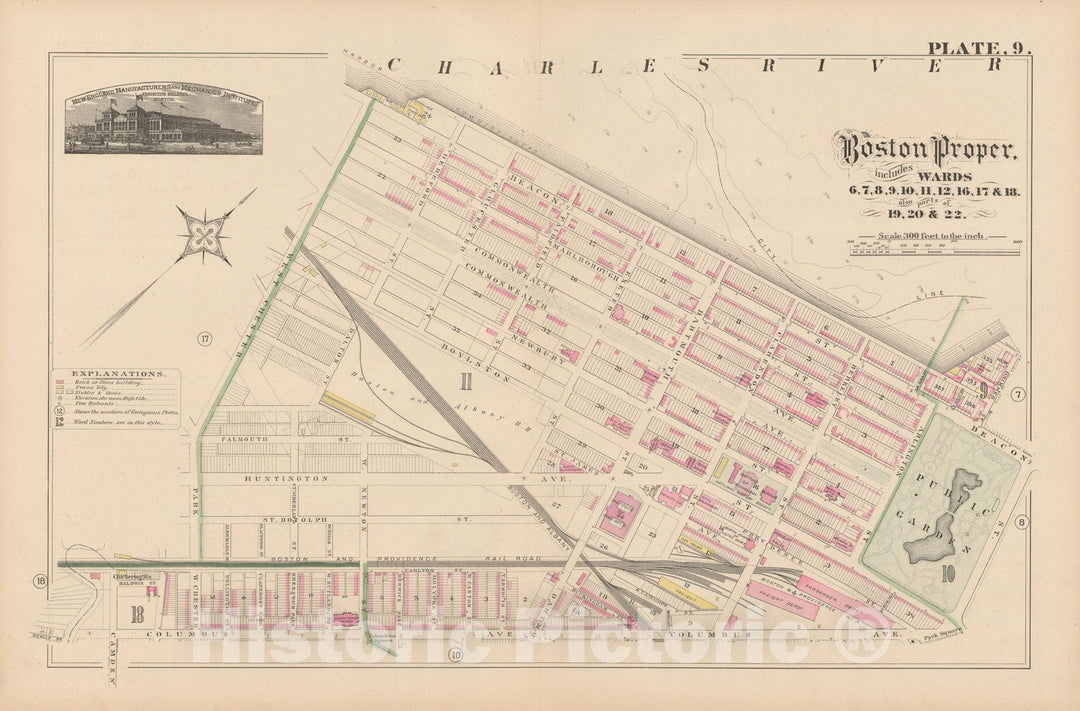 Historic Map : City Atlas of Boston, Massachusetts, Boston 1882 Plate 009 , Vintage Wall Art