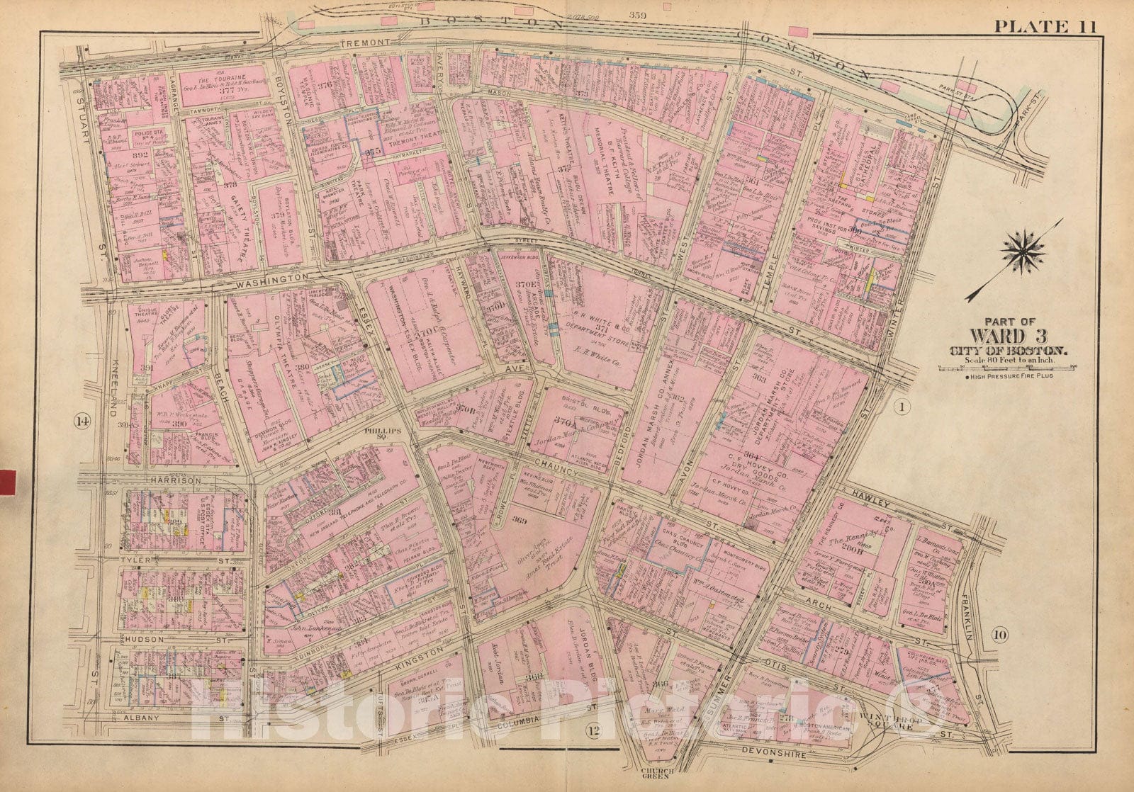 Historic Map : Atlas City of Boston: Boston Proper and Back Bay, Boston 1928 Plate 011 , Vintage Wall Art