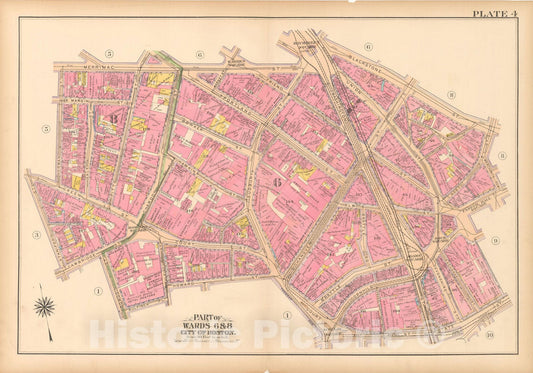 Historic Map : Atlas City of Boston, Boston 1912 Plate 004 , Vintage Wall Art