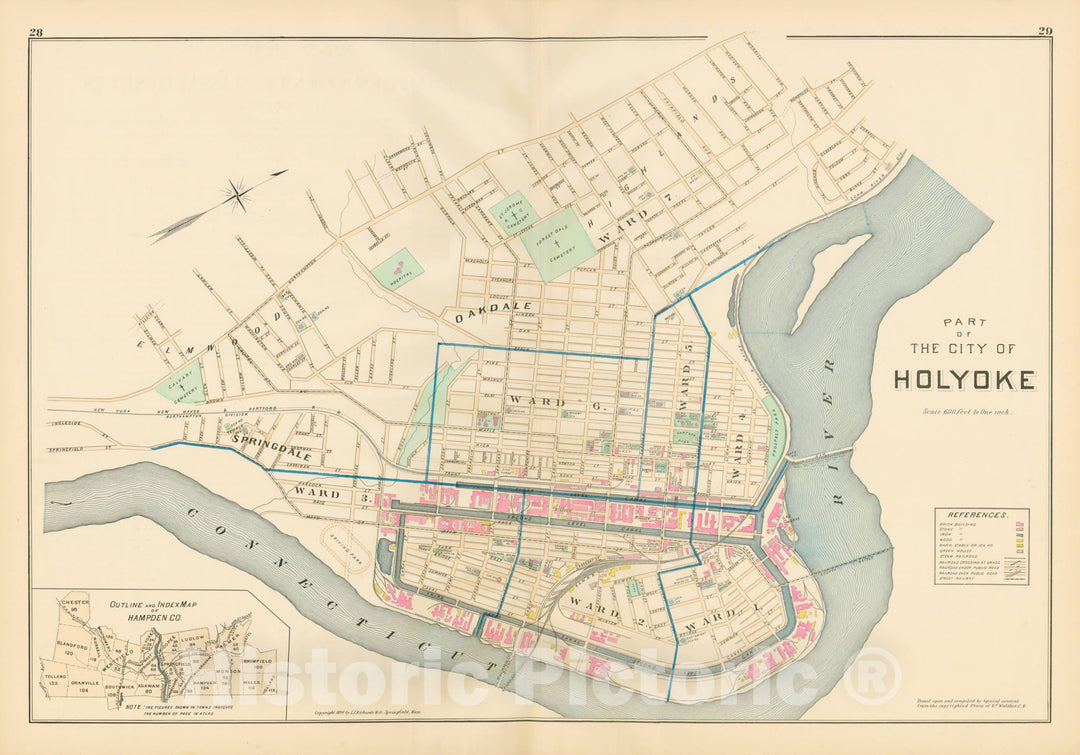 Historic Map : Atlas of Hampden County, Massachusetts, Holyoke 1894 , v2, Vintage Wall Art