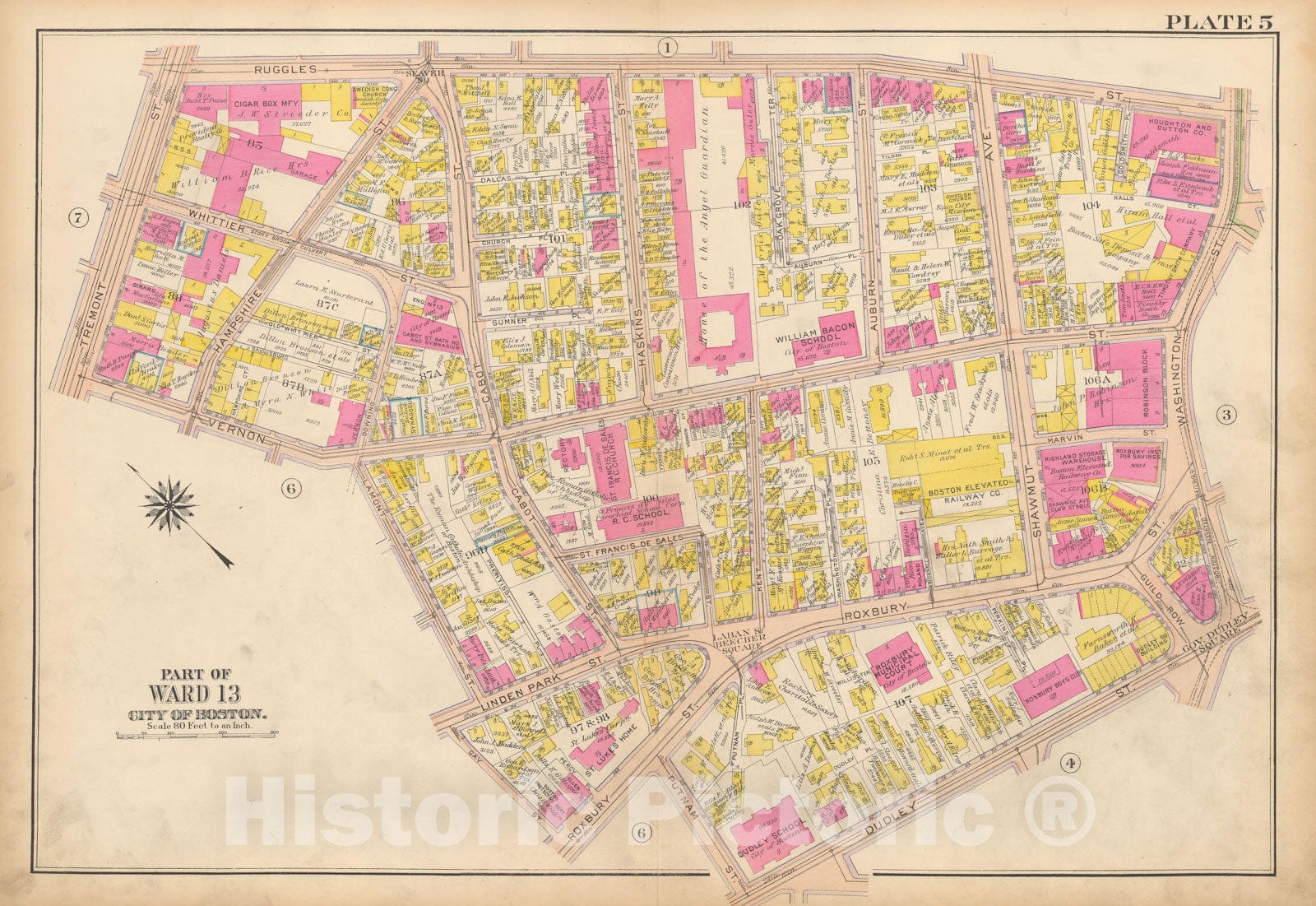 Historic Map : Atlas City of Boston, Roxbury, Roxbury 1915 Plate 005 , Vintage Wall Art