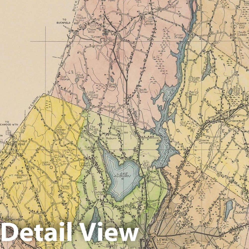Historic Map : Maine General Highway County Maps, Androscoggin 1938 Plate 001 , Vintage Wall Art