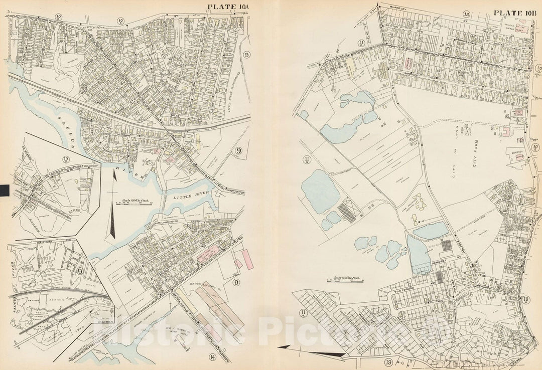 Historic Map : Atlas of Lynn, Nahant & Swampscott, Lynn 1924 Plate 010 , Vintage Wall Art