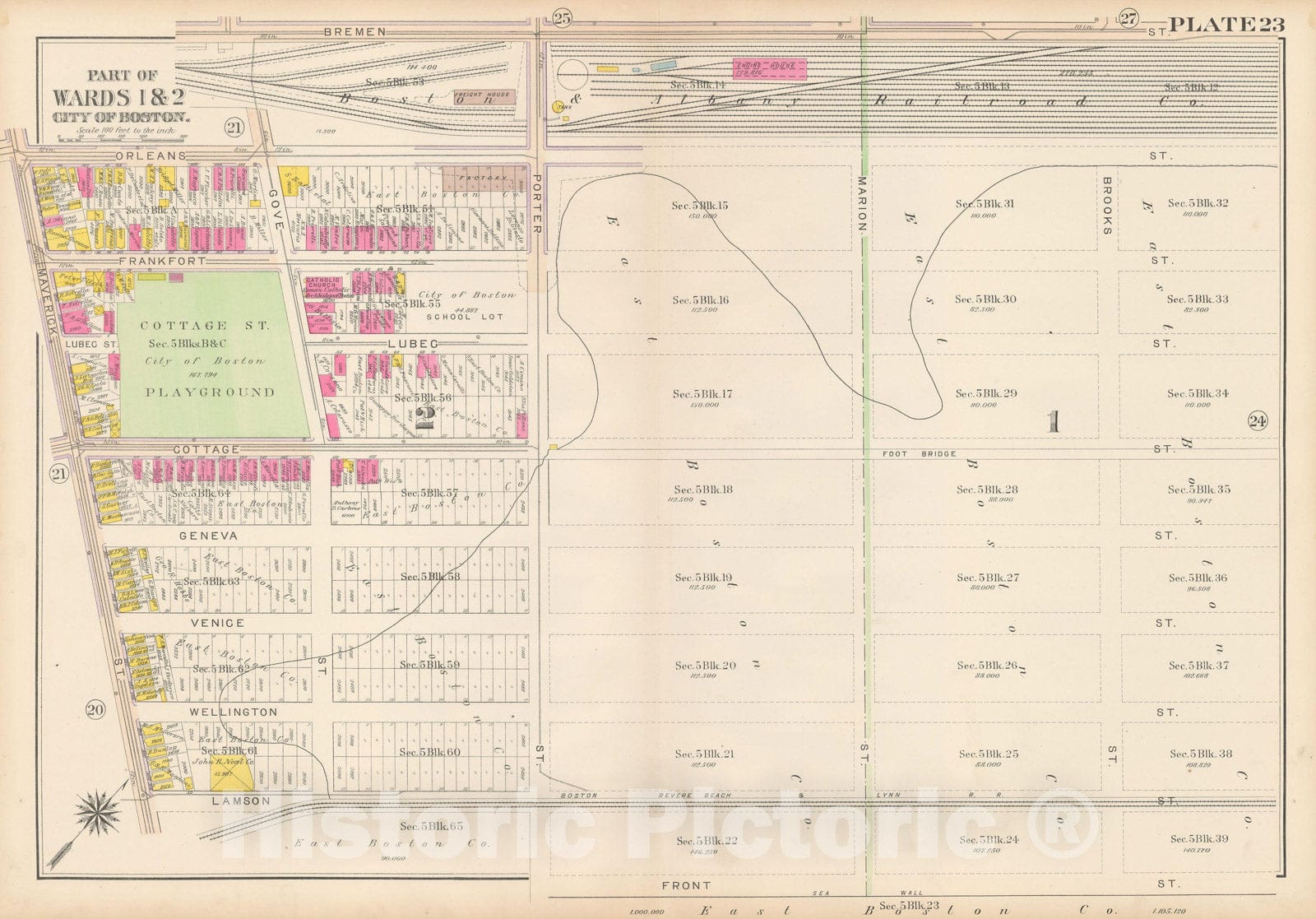 Historic Map : Atlas City of Boston: Charlestown and East Boston, East Boston 1912 Plate 023 , Vintage Wall Art