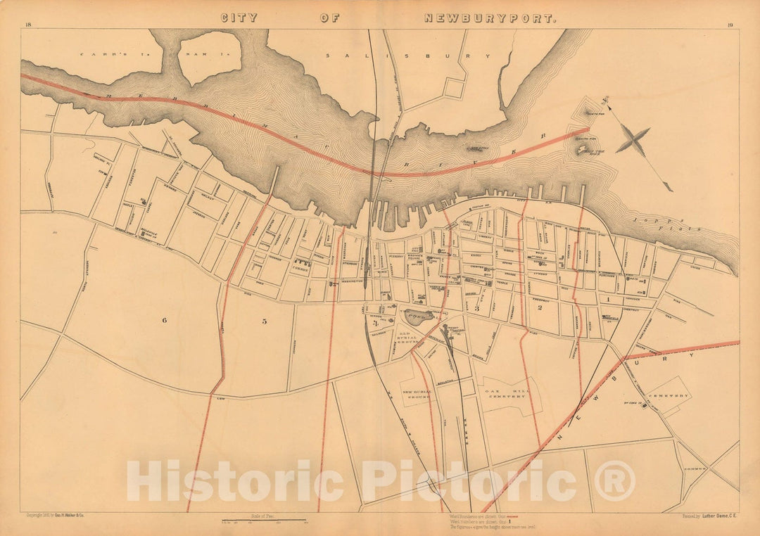Historic Map : Atlas of Massachusetts, Newburyport 1891 , Vintage Wall Art