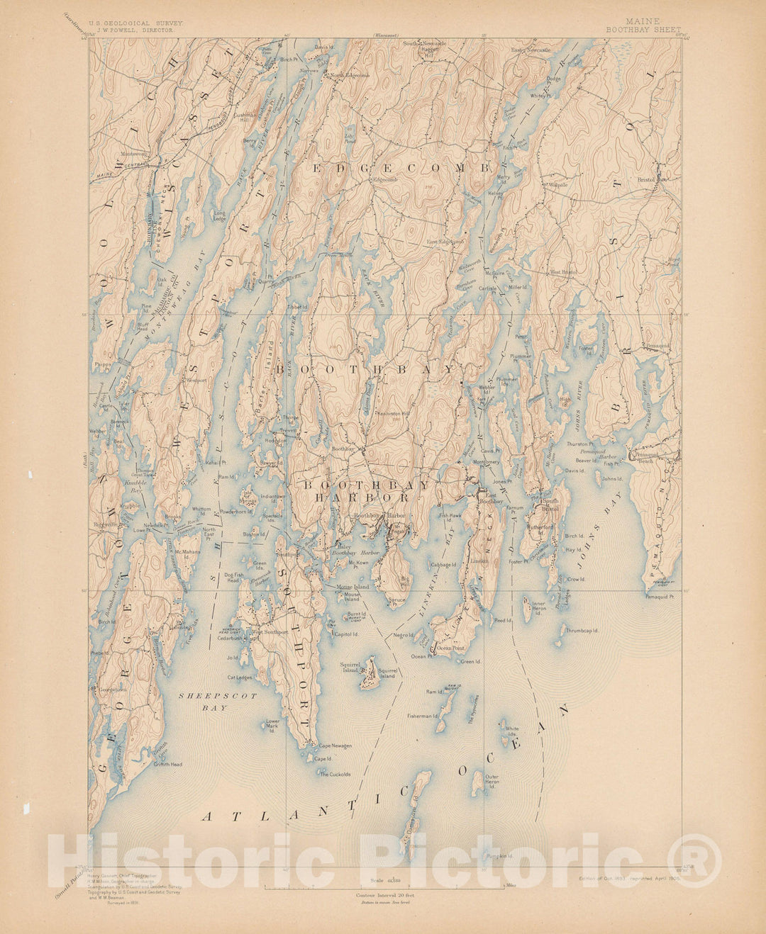 Historic Map : Atlas of Maine, Booth Bay & Bristol & Edgecomb & Southport & Westport & Wiscasset 1905 Topographic Map , Vintage Wall Art
