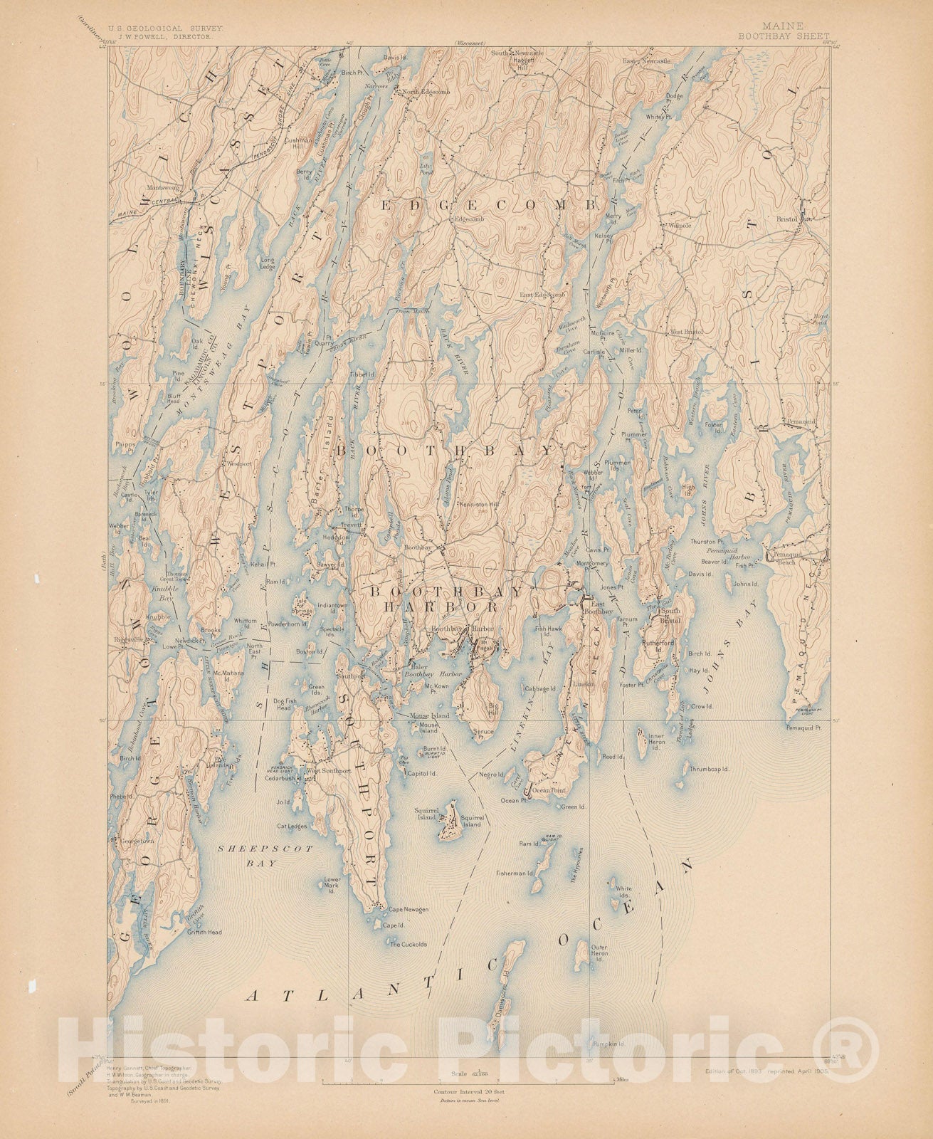 Historic Map : Atlas of Maine, Booth Bay & Bristol & Edgecomb & Southport & Westport & Wiscasset 1905 Topographic Map , Vintage Wall Art