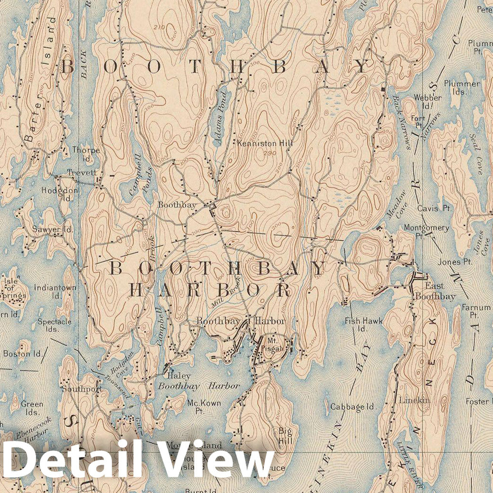 Historic Map : Atlas of Maine, Booth Bay & Bristol & Edgecomb & Southport & Westport & Wiscasset 1905 Topographic Map , Vintage Wall Art
