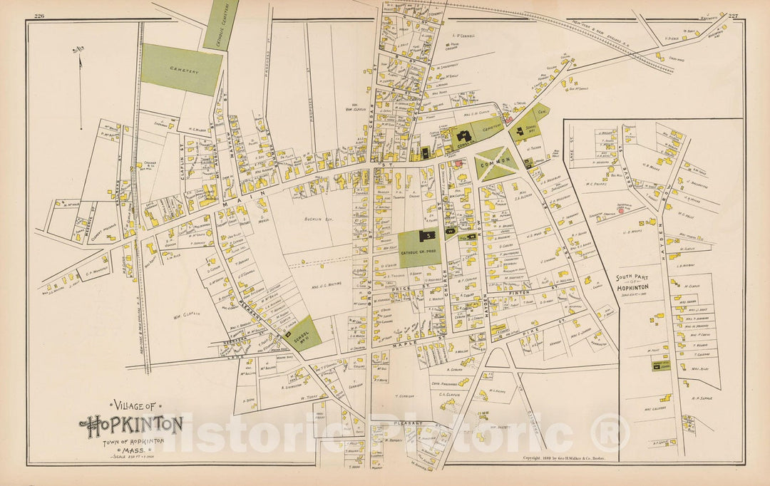 Historic Map : Atlas of Middlesex County, Massachusetts, Hopkinton 1889 , Vintage Wall Art