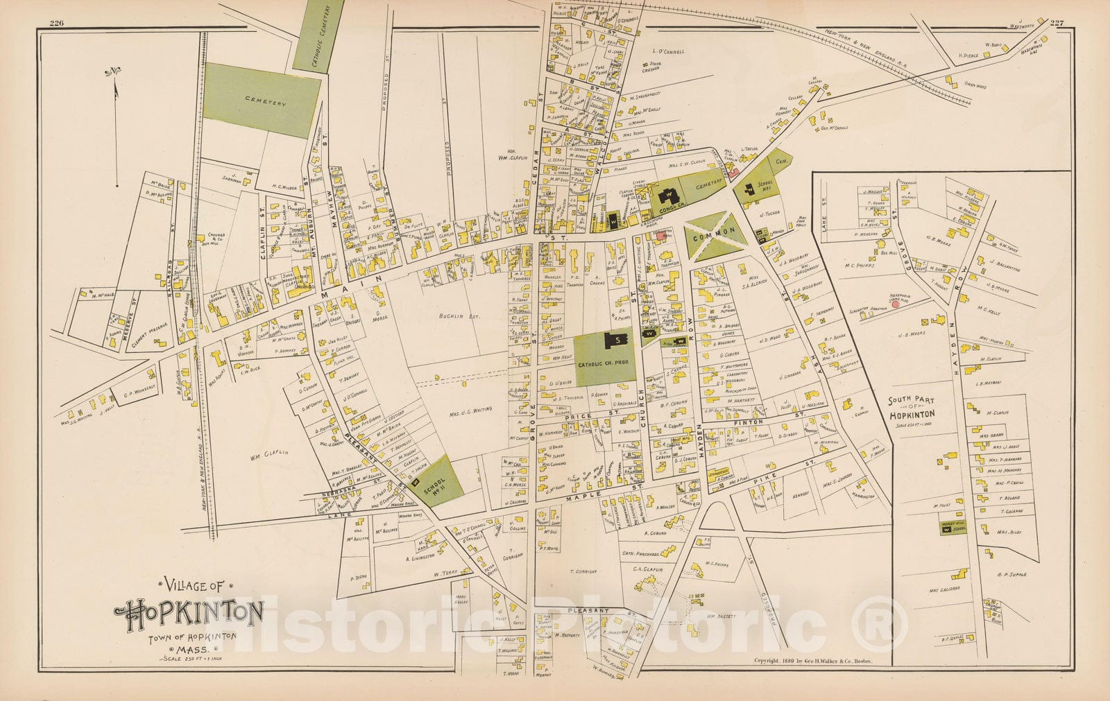 Historic Map : Atlas of Middlesex County, Massachusetts, Hopkinton 1889 , Vintage Wall Art