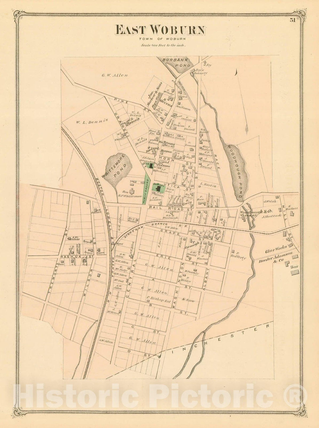 Historic Map : County Atlas of Middlesex Massachusetts, East Woburn 1875 , Vintage Wall Art