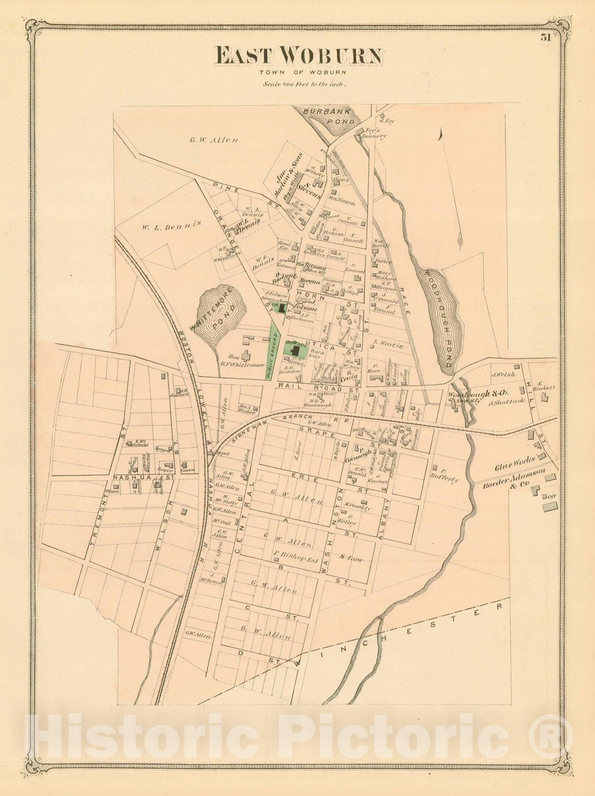 Historic Map : County Atlas of Middlesex Massachusetts, East Woburn 1875 , Vintage Wall Art