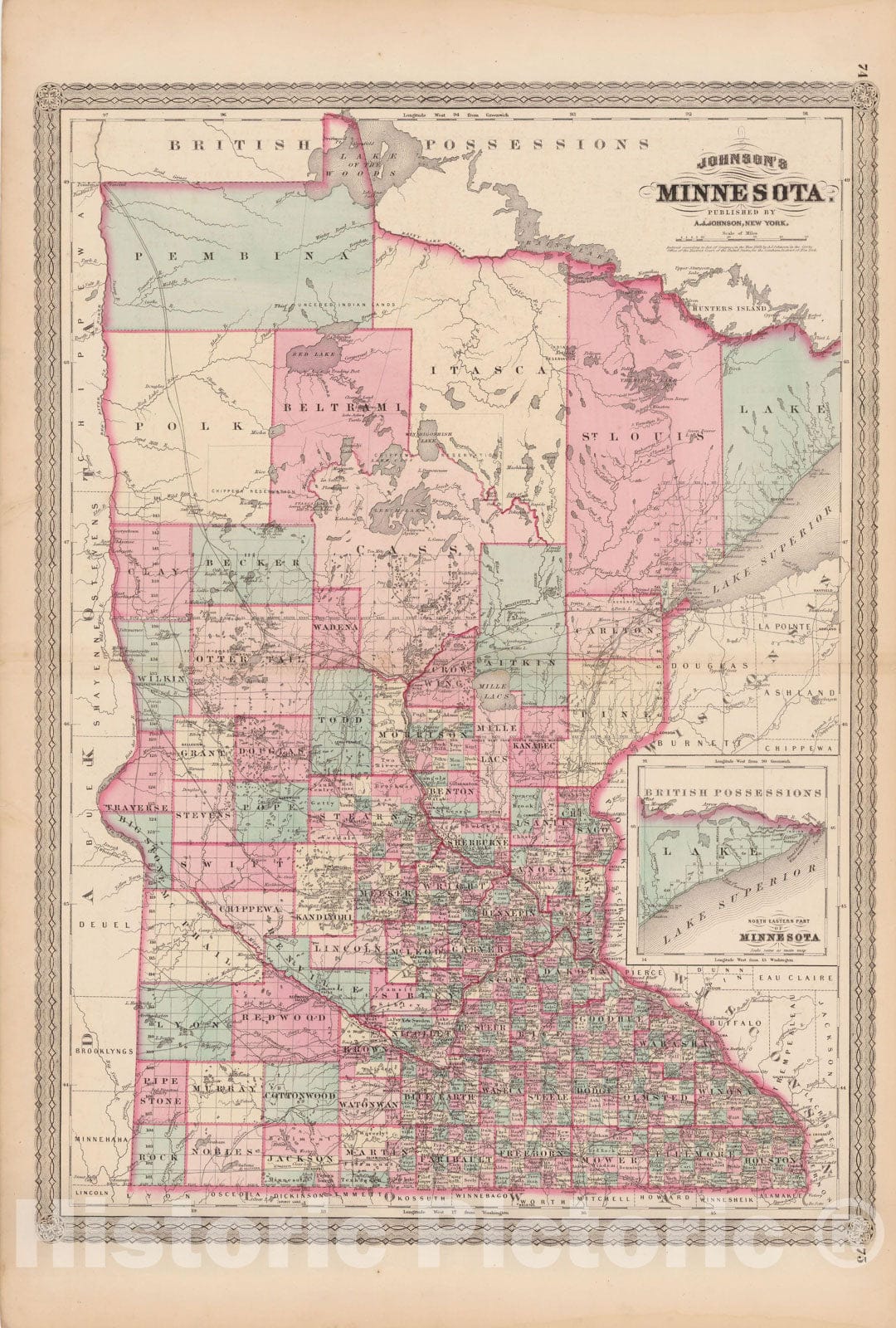 Historic Map : Minnesota 1873 , Family Atlas World , Vintage Wall Art