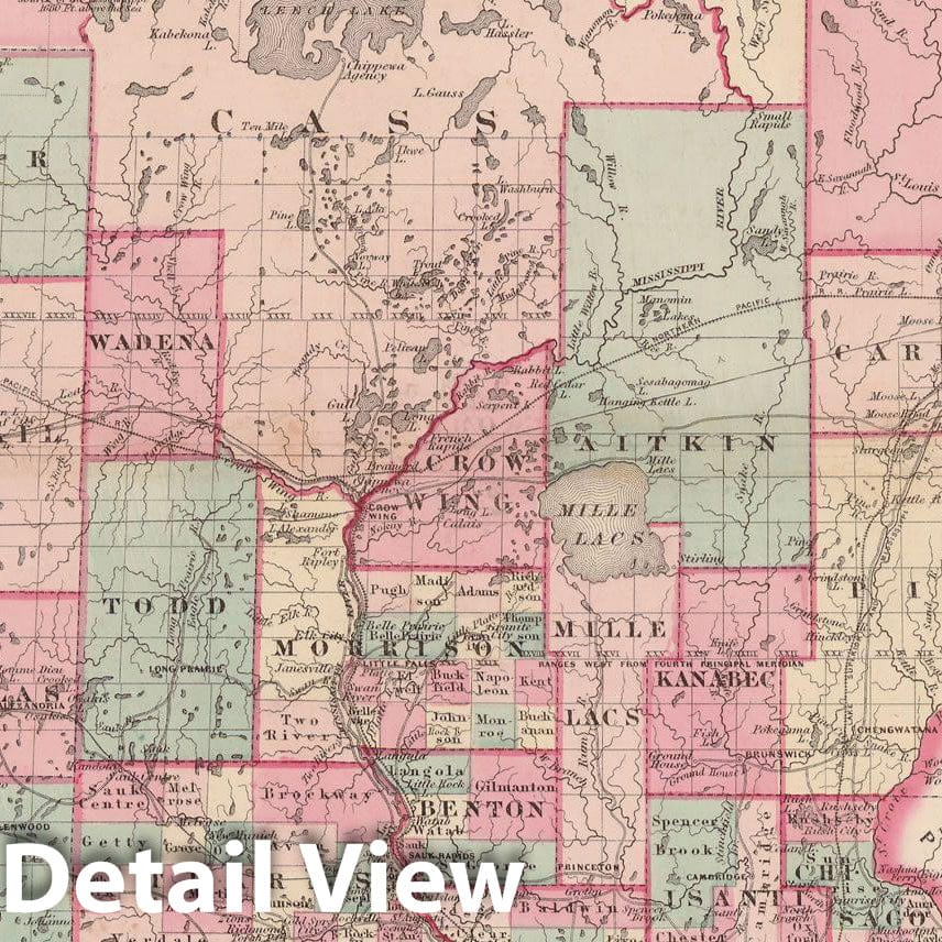 Historic Map : Minnesota 1873 , Family Atlas World , Vintage Wall Art