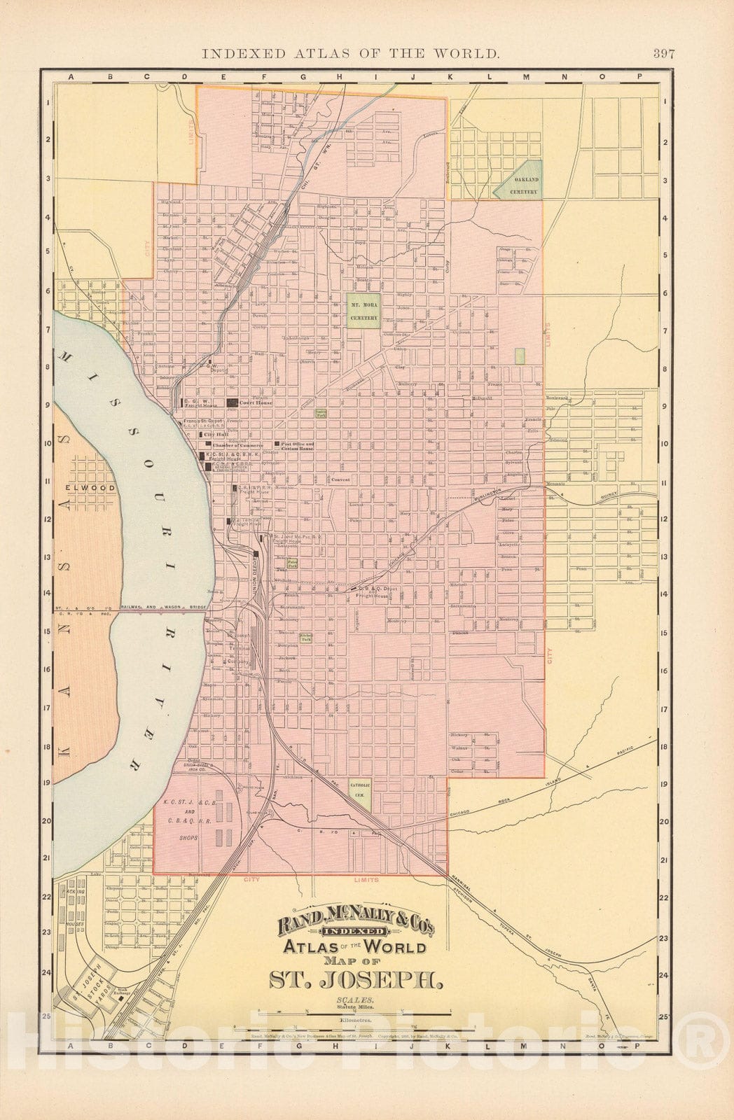 Historic Map : Saint Joseph 1891 , Rand McNally's Atlas World , Vintage Wall Art