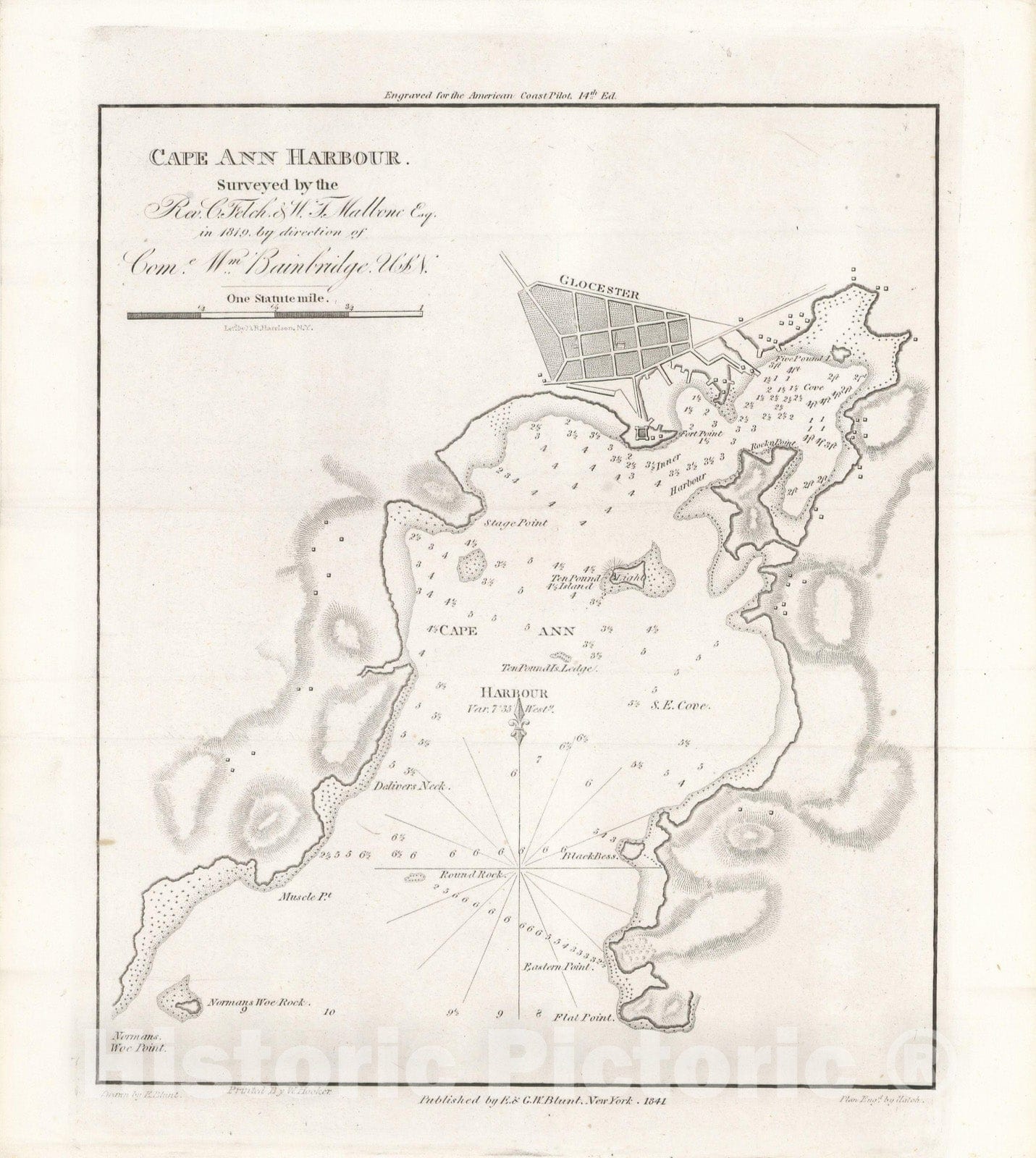 Historic Map : American Coast Pilot, 12th Edition, Gloucester 1842 , v2, Vintage Wall Art