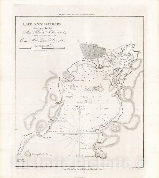 Historic Map : American Coast Pilot, 12th Edition, Gloucester 1842 , v2, Vintage Wall Art