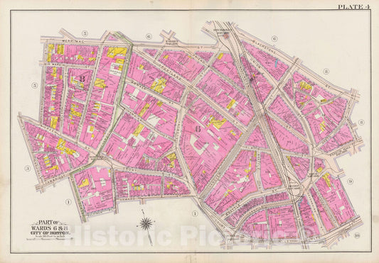 Historic Map : Atlas City of Boston: Boston Proper and Back Bay, Boston 1908 Plate 004 , Vintage Wall Art