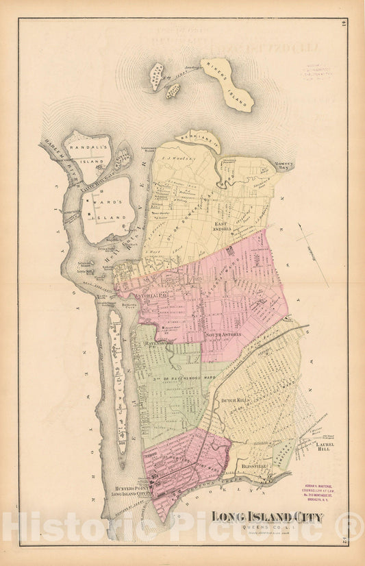 Historic Map : Atlas of Long Island, New York, Long Island City & Queens 1873 , v3, Vintage Wall Art