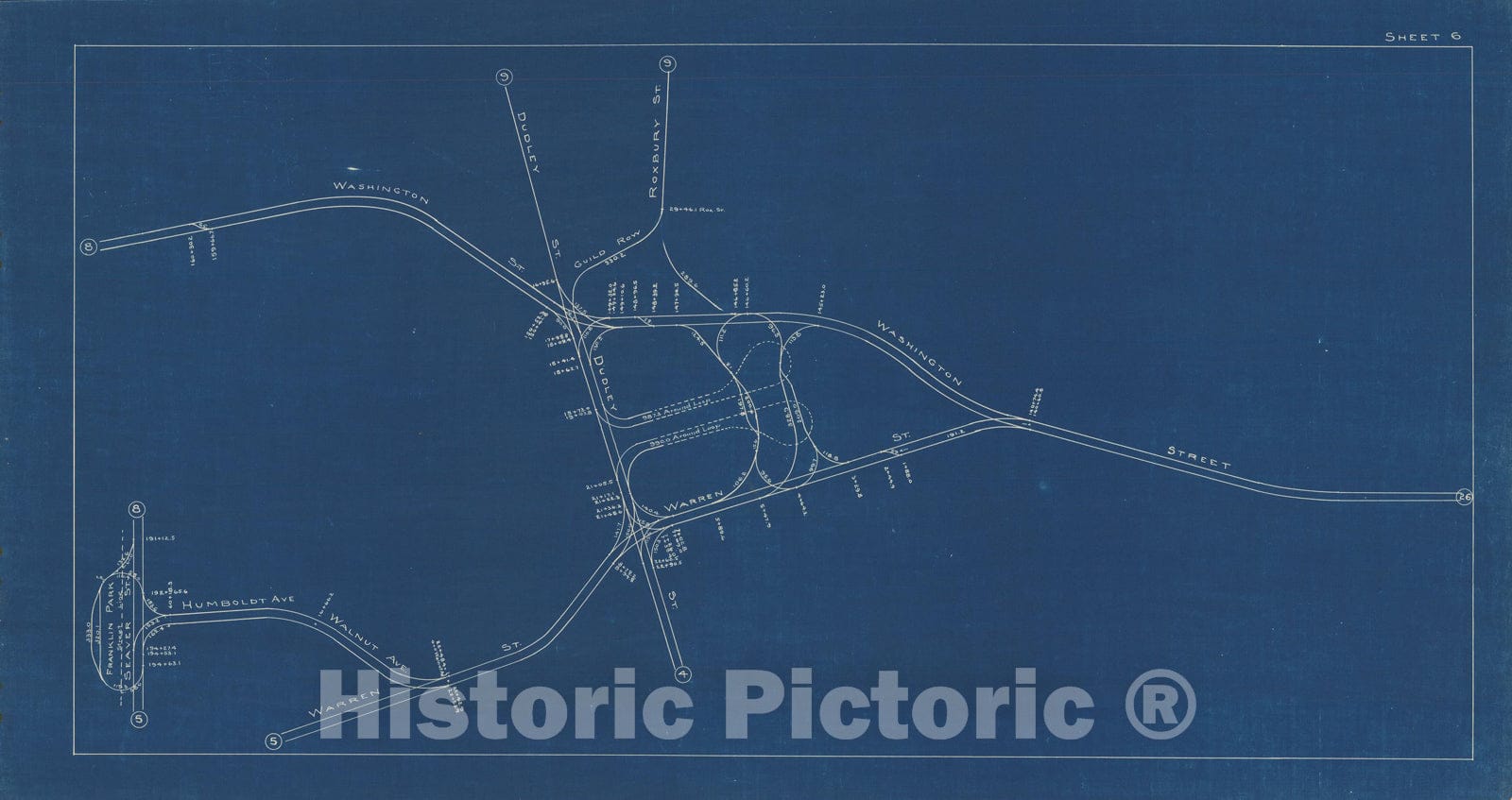 Historic Map : Boston Elevated Railway Track Plans, Roxbury 1936 Plate 006 , Vintage Wall Art
