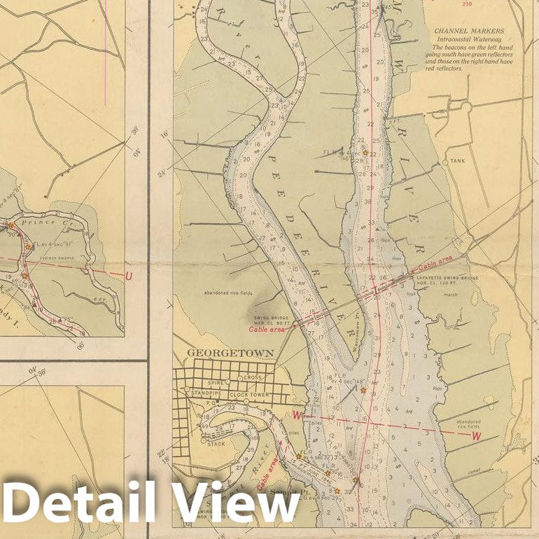 Historic Map : Coastal Charts - SC Intracoastal: Socastee Creek to McClellanville 1948 , Vintage Wall Art