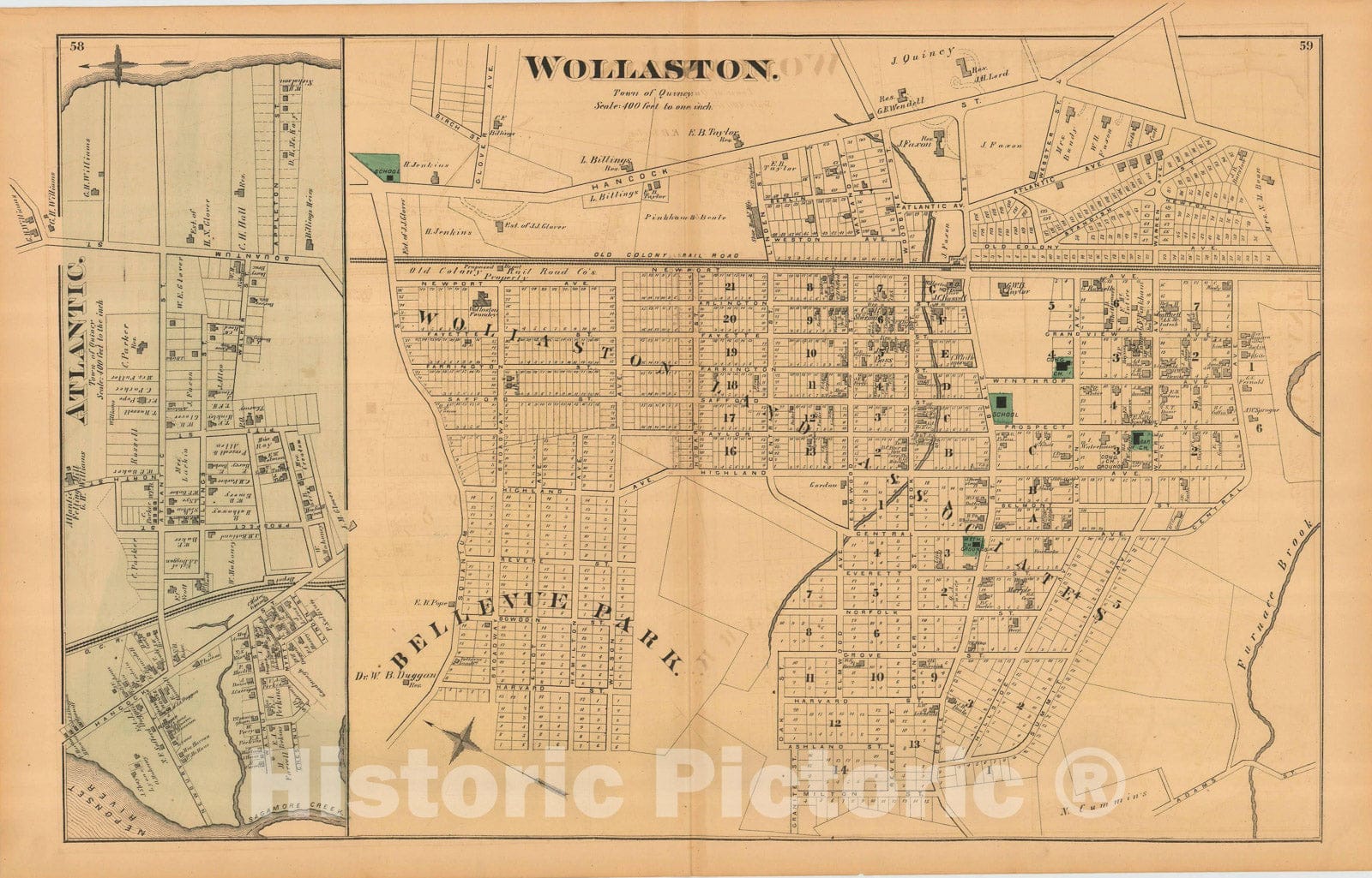 Historic Map : Atlas of Norfolk County, Wollaston 1876 , Vintage Wall Art