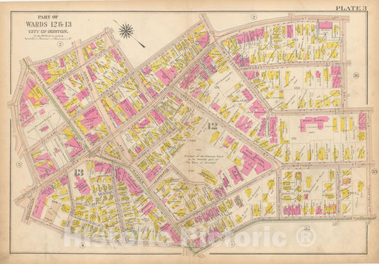 Historic Map : Atlas City of Boston, Roxbury, Roxbury 1915 Plate 003 , Vintage Wall Art