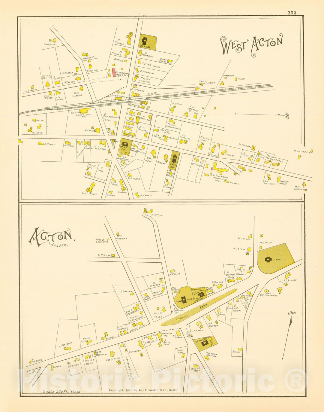 Historic Map : Atlas of Middlesex County, Massachusetts, Acton & West Acton 1889 , Vintage Wall Art