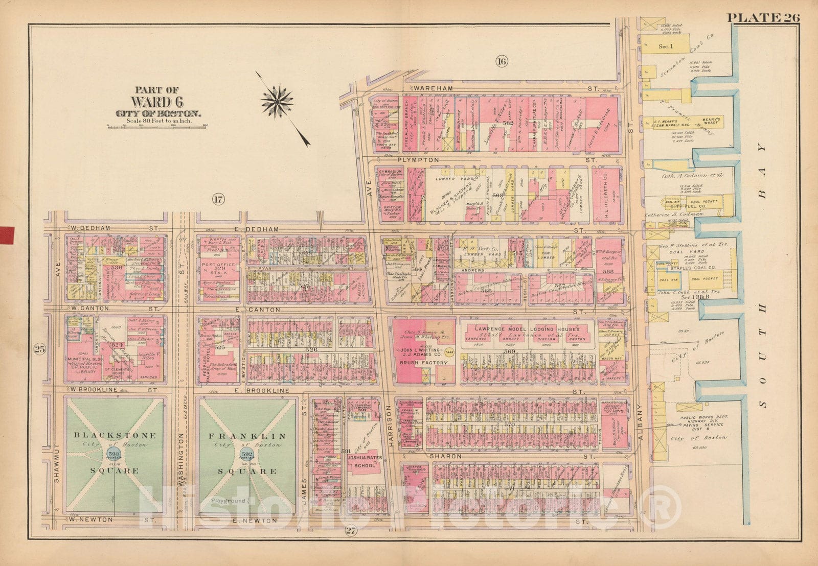 Historic Map : Atlas City of Boston, Boston Proper and Back Bay, Boston 1922 Plate 026 , Vintage Wall Art