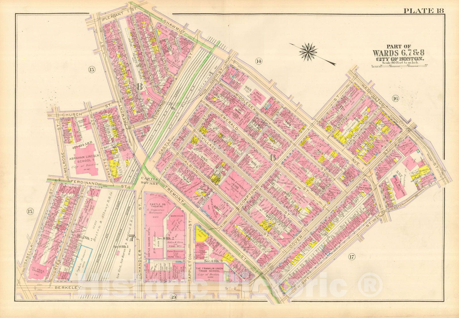 Historic Map : Atlas City of Boston, Boston Proper and Back Bay, Boston 1917 Plate 018 , Vintage Wall Art