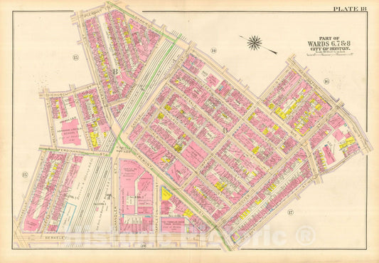 Historic Map : Atlas City of Boston, Boston Proper and Back Bay, Boston 1917 Plate 018 , Vintage Wall Art