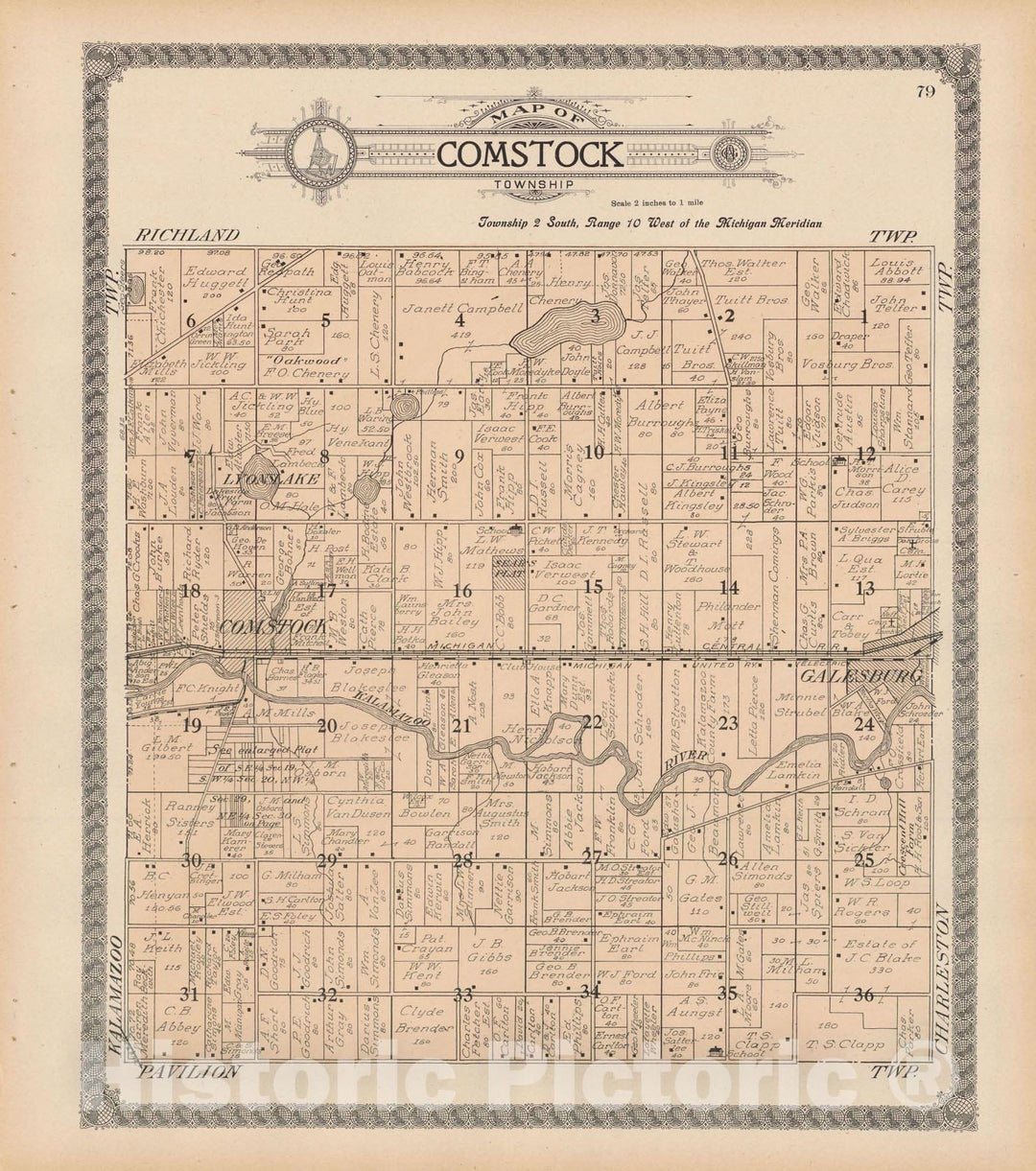 Historic Map : Comstock 1910 , Standard Atlas of Kalamazoo County , Vintage Wall Art