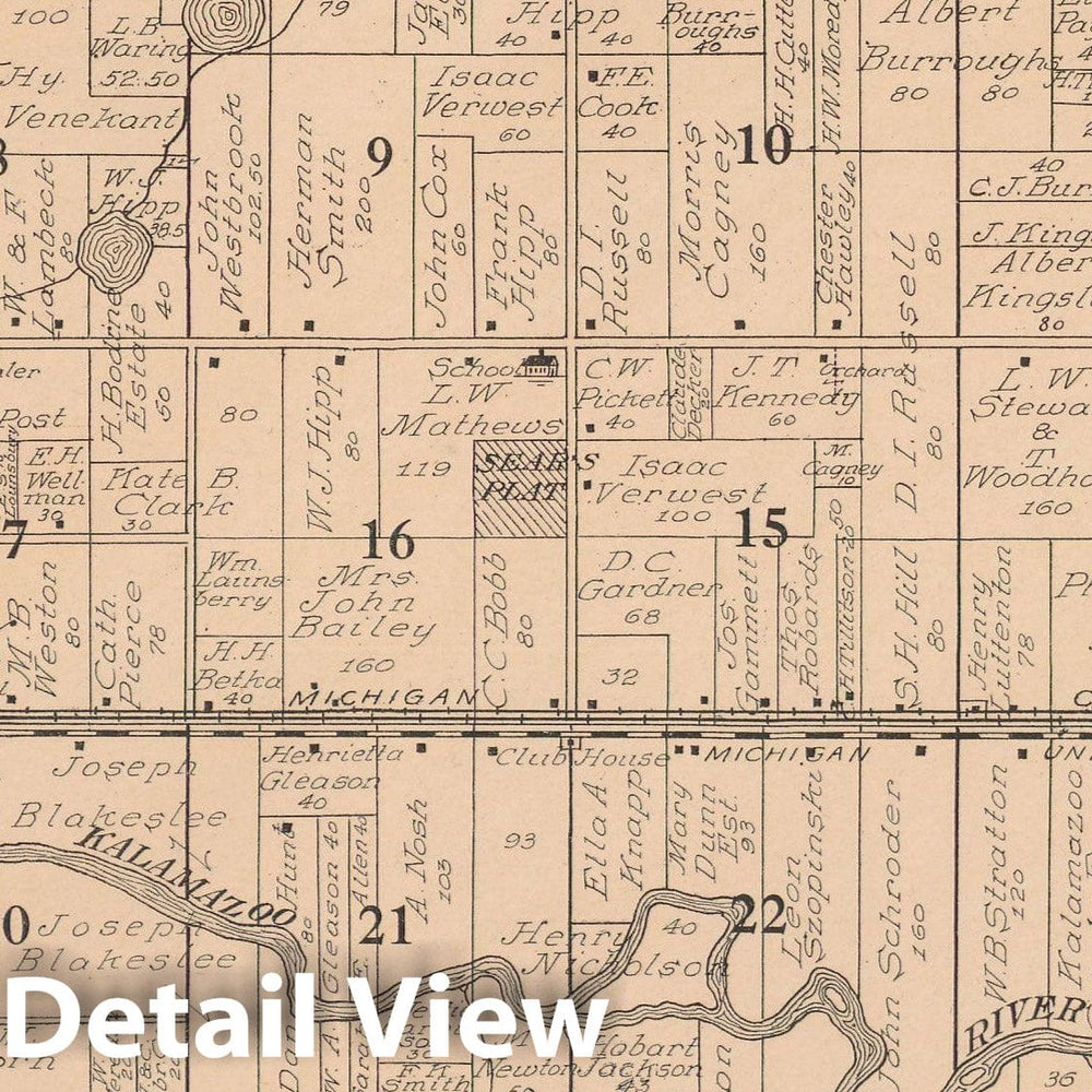 Historic Map : Comstock 1910 , Standard Atlas of Kalamazoo County , Vintage Wall Art