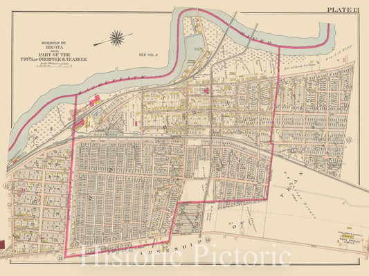 Historic Map : Atlas of Bergen County, New Jersey, Volume One, Bogota & Teaneck 1912 Plate 013 , Vintage Wall Art