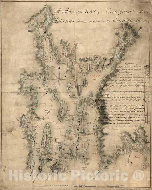 Historic Map : 18th Century Coastal Charts, Narraganset Bay 1777 Topographic Map , Vintage Wall Art, v2